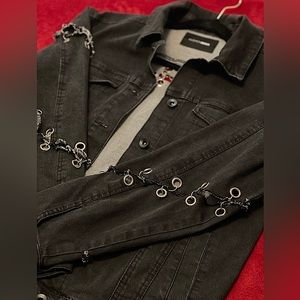 Black Denim Jacket Eyelet Ring Detail On Sleeves and Back
